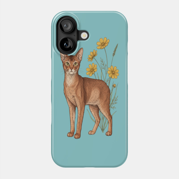 Vintage Abyssinian Cat Floral Design Phone Case by BirdsnStuff