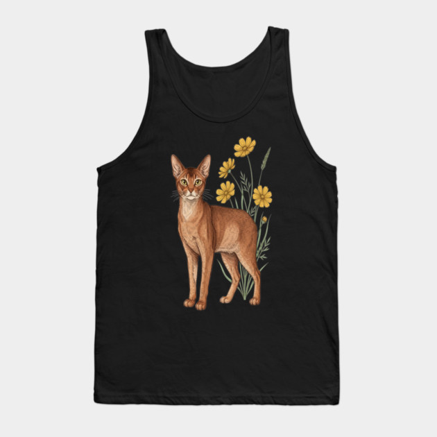 Vintage Abyssinian Cat Floral Design Tank Top by BirdsnStuff