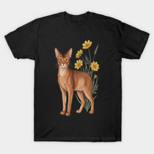 Vintage Abyssinian Cat Floral Design T-Shirt