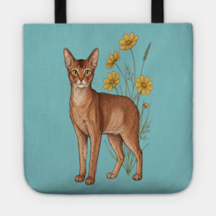 Vintage Abyssinian Cat Floral Design Tote