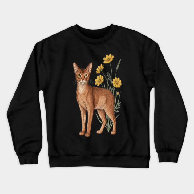 Vintage Abyssinian Cat Floral Design Crewneck Sweatshirt by BirdsnStuff
