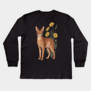 Vintage Abyssinian Cat Floral Design Kids Long Sleeve T-Shirt