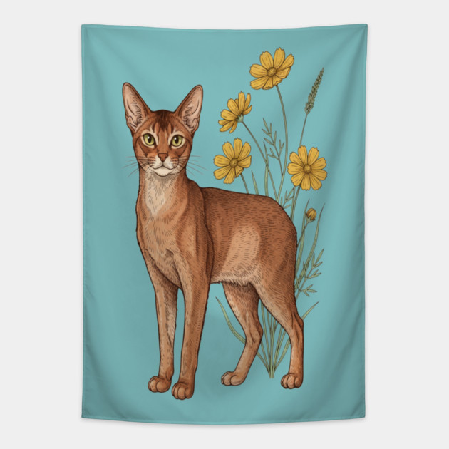 Vintage Abyssinian Cat Floral Design Tapestry by BirdsnStuff
