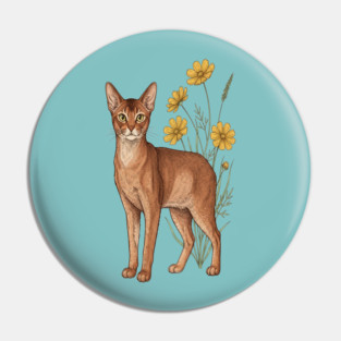 Vintage Abyssinian Cat Floral Design Pin