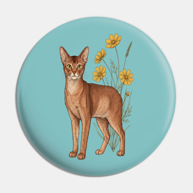 Vintage Abyssinian Cat Floral Design Pin by BirdsnStuff