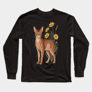 Vintage Abyssinian Cat Floral Design Long Sleeve T-Shirt