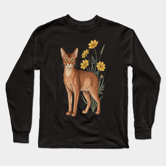 Vintage Abyssinian Cat Floral Design Long Sleeve T-Shirt by BirdsnStuff