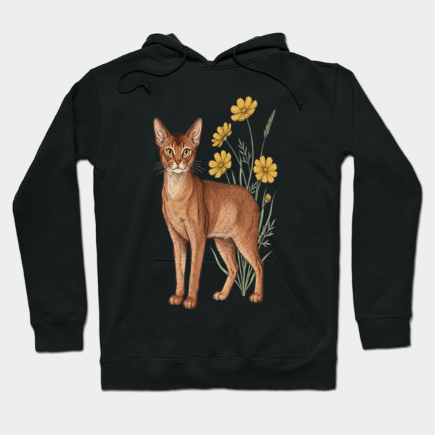 Vintage Abyssinian Cat Floral Design Hoodie by BirdsnStuff