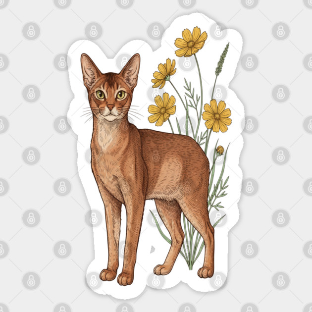 Vintage Abyssinian Cat Floral Design Sticker by BirdsnStuff