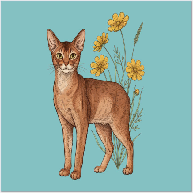 Vintage Abyssinian Cat Floral Design Wall Art by BirdsnStuff