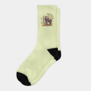 Vintage African Elephant Acacia Botanical Socks