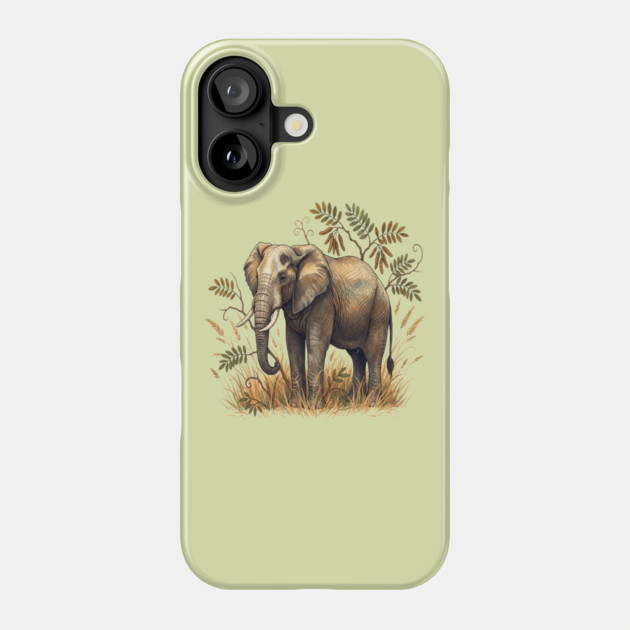 Vintage African Elephant Acacia Botanical Phone Case by BirdsnStuff
