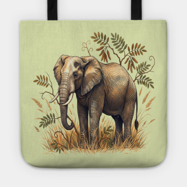 Vintage African Elephant Acacia Botanical Tote by BirdsnStuff