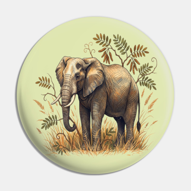 Vintage African Elephant Acacia Botanical Pin by BirdsnStuff