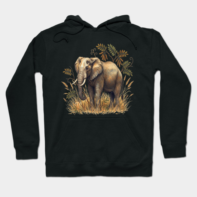 Vintage African Elephant Acacia Botanical Hoodie by BirdsnStuff