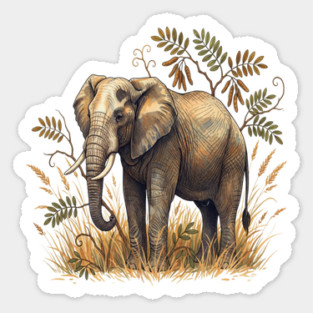 Vintage African Elephant Acacia Botanical Sticker