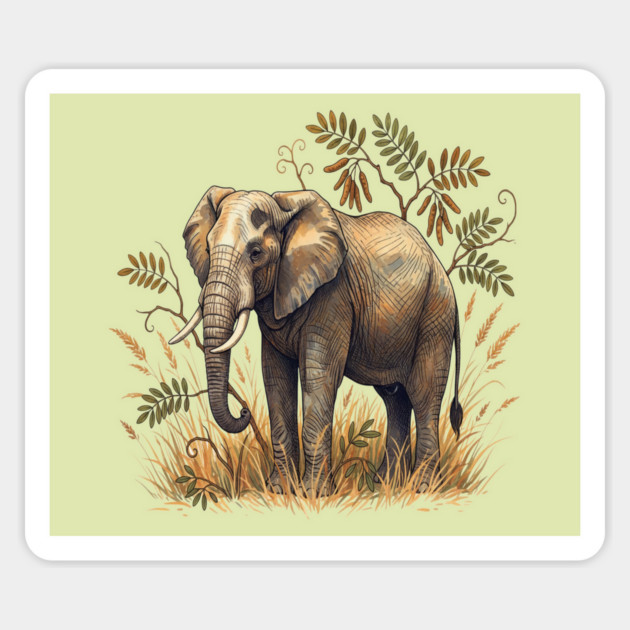 Vintage African Elephant Acacia Botanical Magnet by BirdsnStuff
