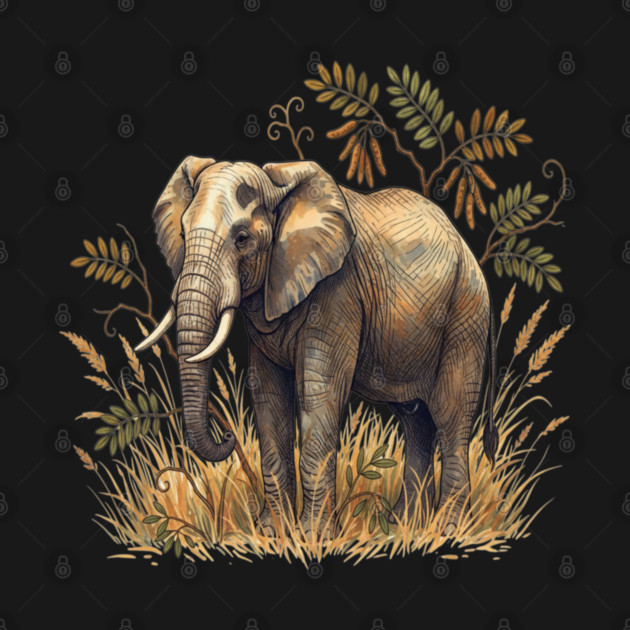 Vintage African Elephant Acacia Botanical by BirdsnStuff