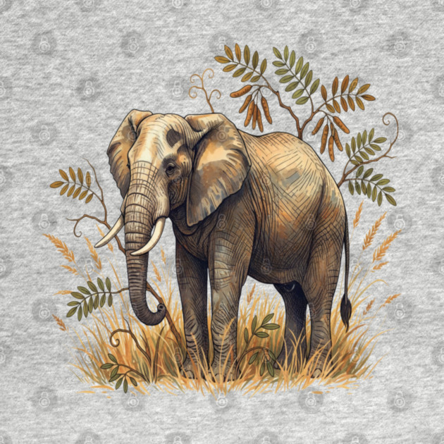Vintage African Elephant Acacia Botanical by BirdsnStuff