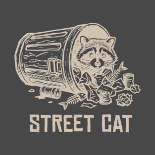 Raccoon in Trash Can - Funny "Street Cat" Vintage Print T-Shirt