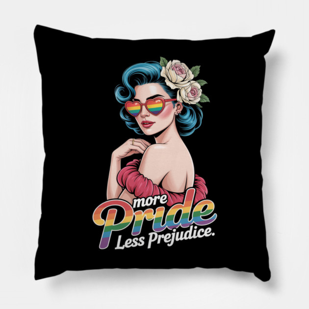 More Pride Less Prejudice Pride Month LGBTQ Pillow by Ink Lines