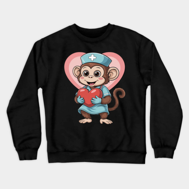 Monkey Nurse Lover Nursing School Nurse Appreciation Crewneck Sweatshirt by Ink Lines