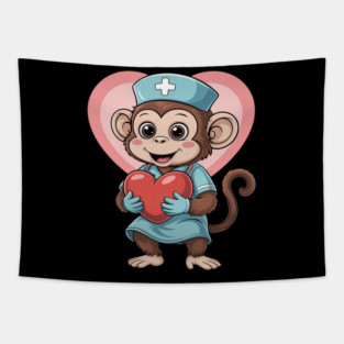 Monkey Nurse Lover Nursing School Nurse Appreciation Tapestry