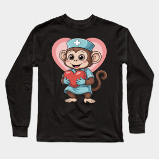 Monkey Nurse Lover Nursing School Nurse Appreciation Long Sleeve T-Shirt