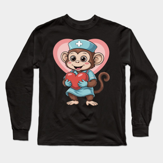 Monkey Nurse Lover Nursing School Nurse Appreciation Long Sleeve T-Shirt by Ink Lines
