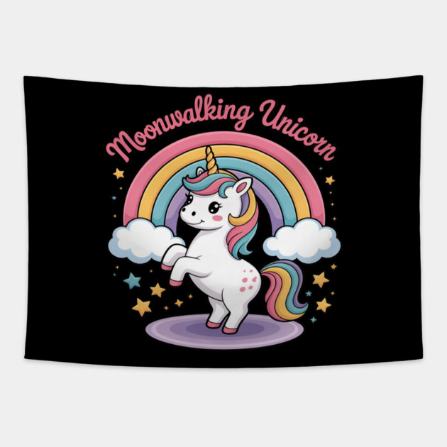 Moonwalking Unicorn Rainbow Dance Magic Tapestry by Ink Lines