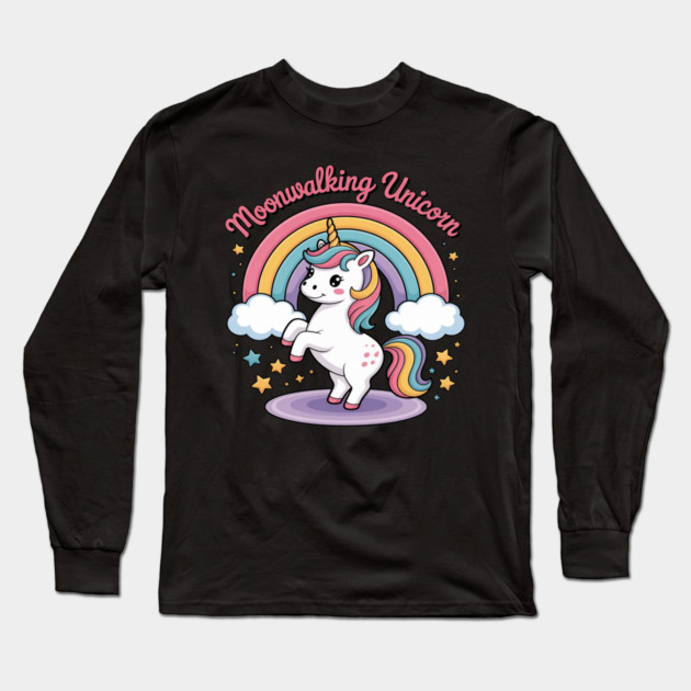 Moonwalking Unicorn Rainbow Dance Magic Long Sleeve T-Shirt by Ink Lines