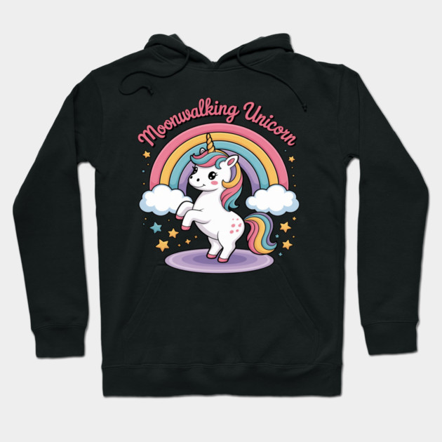 Moonwalking Unicorn Rainbow Dance Magic Hoodie by Ink Lines
