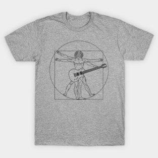 Vitruvian Rockstar Leonardo da Vinci Guitarist Parody T-Shirt