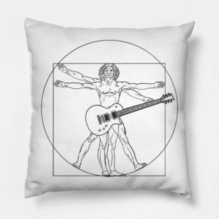 Vitruvian Rockstar Leonardo da Vinci Guitarist Parody Pillow