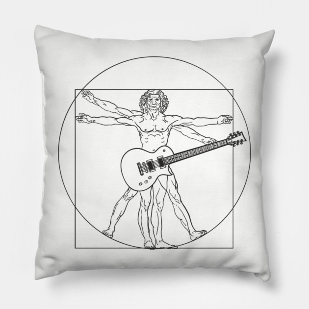 Vitruvian Rockstar Leonardo da Vinci Guitarist Parody Pillow by Anticorporati