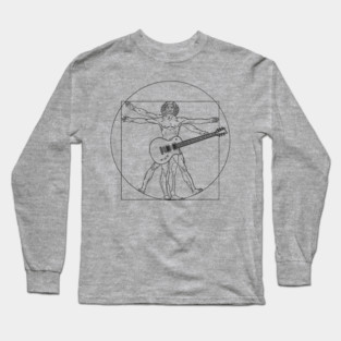 Vitruvian Rockstar Leonardo da Vinci Guitarist Parody Long Sleeve T-Shirt