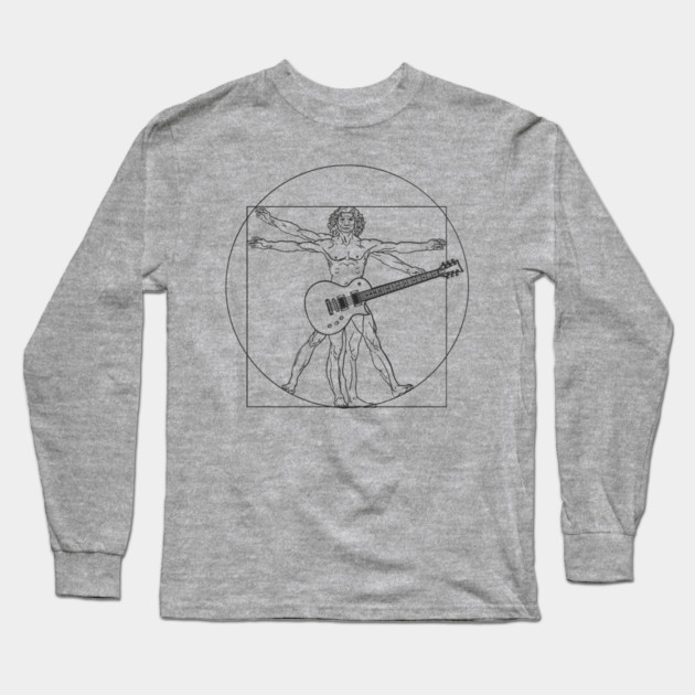 Vitruvian Rockstar Leonardo da Vinci Guitarist Parody Long Sleeve T-Shirt by Anticorporati