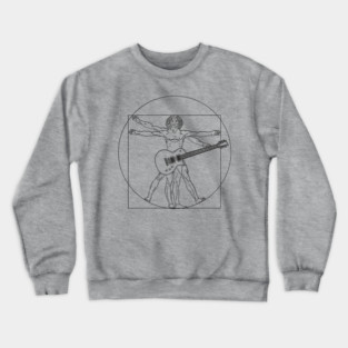 Vitruvian Rockstar Leonardo da Vinci Guitarist Parody Crewneck Sweatshirt