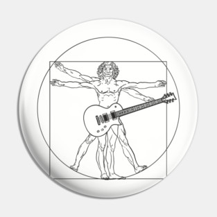 Vitruvian Rockstar Leonardo da Vinci Guitarist Parody Pin