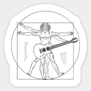 Vitruvian Rockstar Leonardo da Vinci Guitarist Parody Sticker