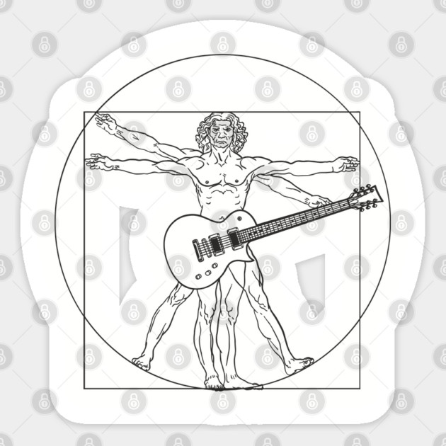 Vitruvian Rockstar Leonardo da Vinci Guitarist Parody Sticker by Anticorporati