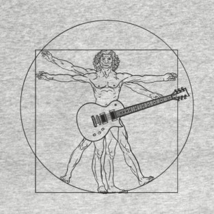 Vitruvian Rockstar Leonardo da Vinci Guitarist Parody T-Shirt
