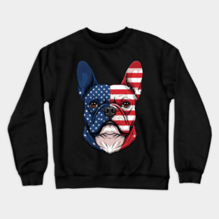 Cute French Bulldog Funny Dog American Flag 4th of July Crewneck Sweatshirt
