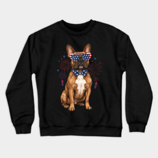 Cute French Bulldog Funny Dog USA American Flag 4th Of July Crewneck Sweatshirt
