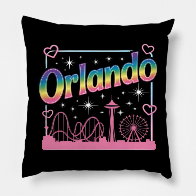 Orlando Florida Rainbow Amusement Park Pillow by Ink Lines