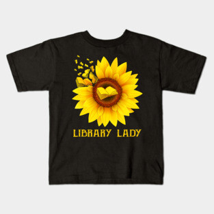 Library Lady - Sunflower Library Lady Kids T-Shirt