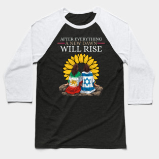 Iran Israel Peace Sunflower - New Dawn Will Rise | Lion and Sun & Star of David Baseball T-Shirt