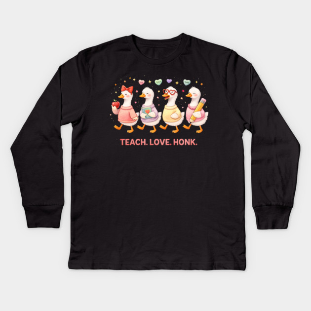 Teach Love Honk Teacher Goose Funny Kids Long Sleeve T-Shirt by ArtistTee ⭐⭐⭐⭐⭐