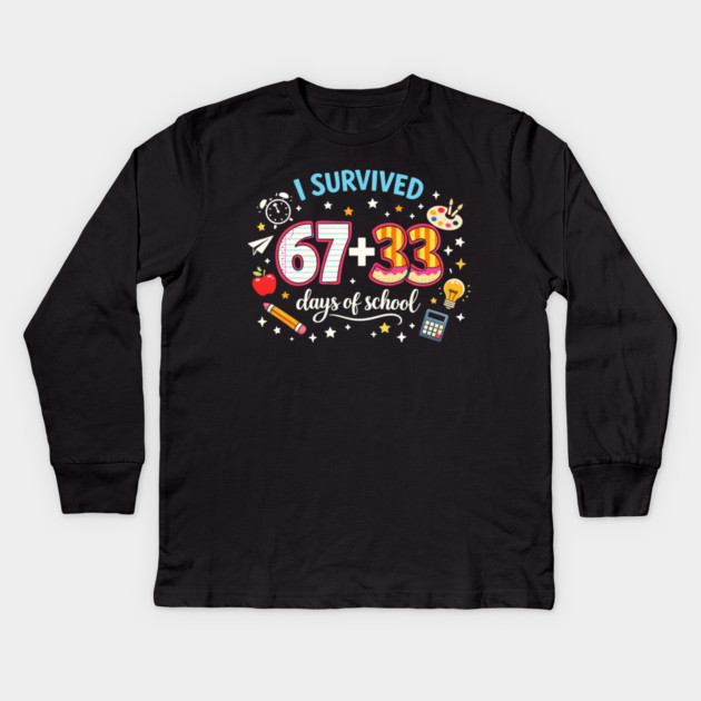 I Survived 67 + 33 Days Of School Teacher Student Kids Long Sleeve T-Shirt by ArtistTee ⭐⭐⭐⭐⭐