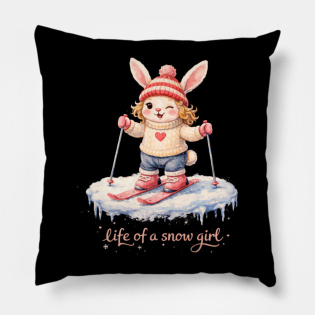 Life Of A Snow Girl Winter Bunny Skiing Pillow by ArtistTee ⭐⭐⭐⭐⭐